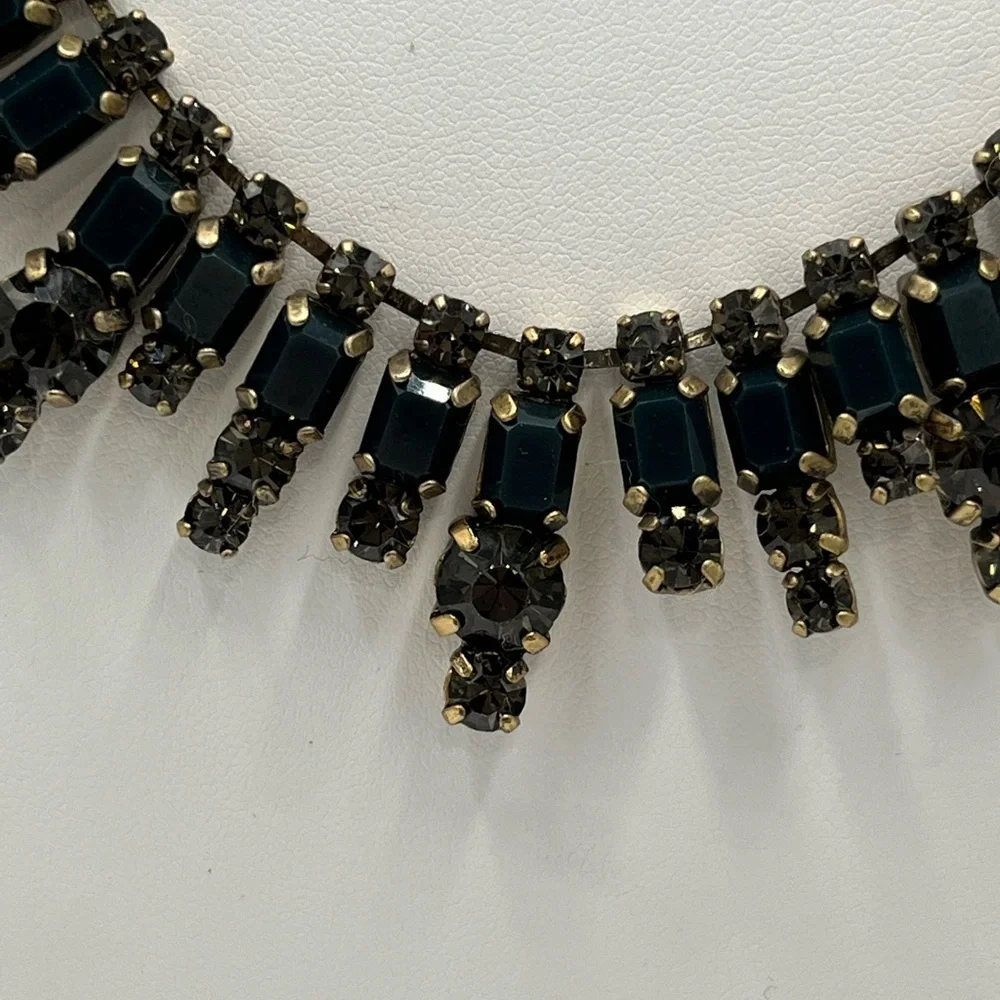 J. Crew‎ Gold Toned Dark Gray Rhinestones Edgy Statement Necklace